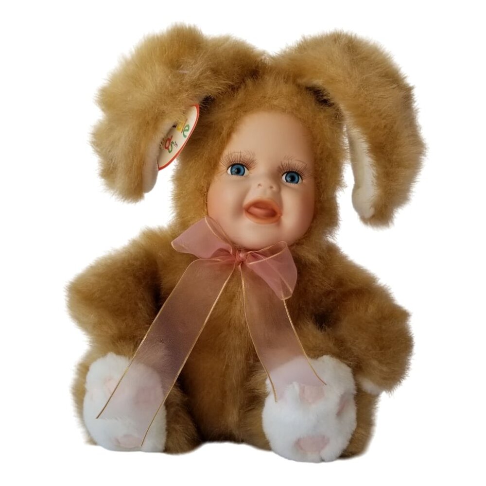 Vintage Geppeddo Cuddle Kids 2001 Bobby Bunny Baby Doll Porcelain Face Retired